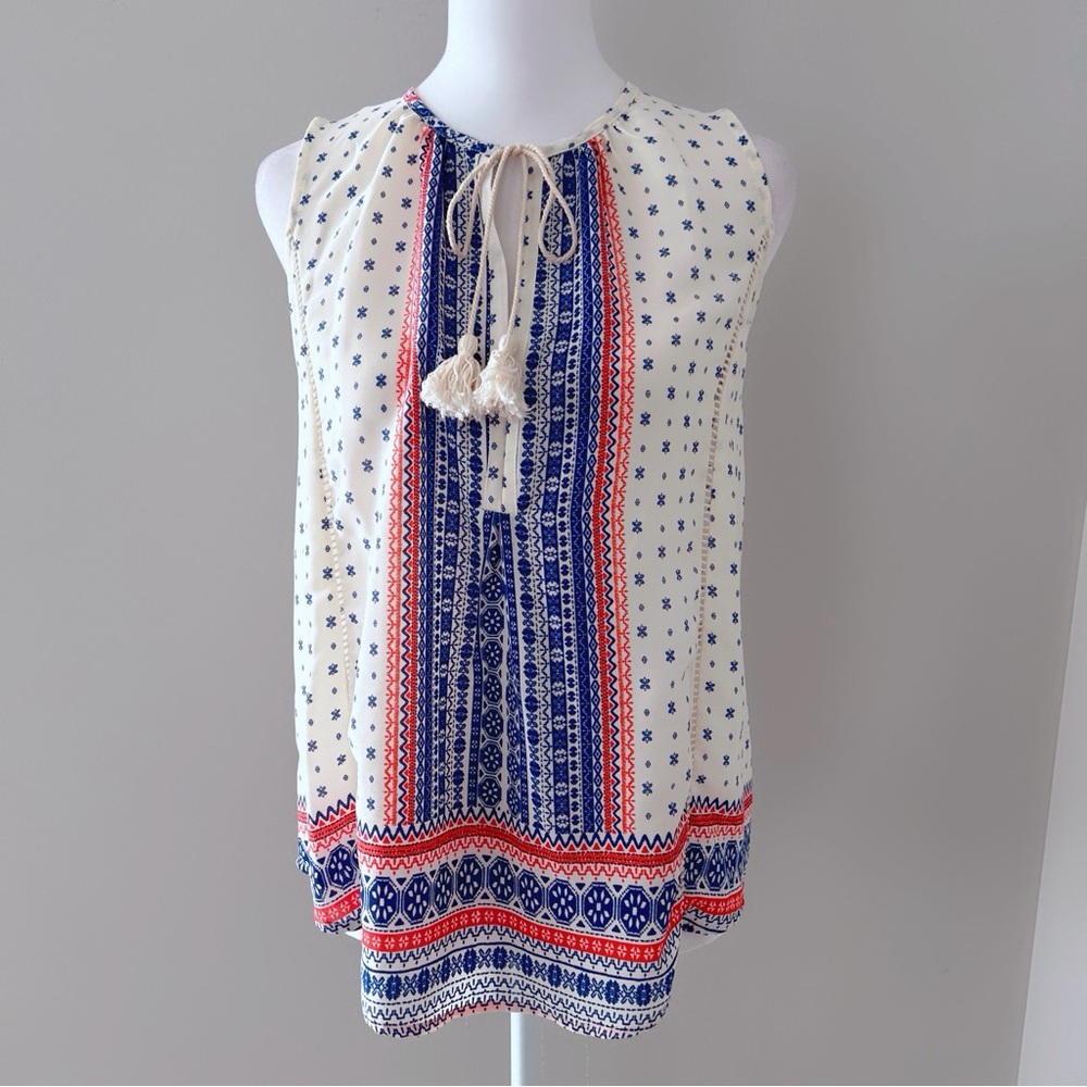 Collective Concepts Boho Hippie Tassel Tie Sleeveless Top Size XS